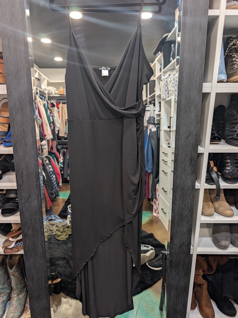VENUS Black Draped High-Low Wrap Maxi Dress